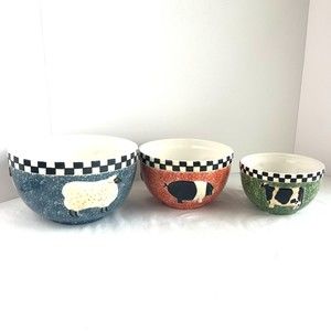 WARREN KIMBLE 3 MIXING/NESTING BOWLS SHEEP PIG & COW SAKURA ONEIDA - RARE HTF
